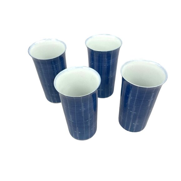 Set Of 4 Vintage Japanese Ceramic Sake Cups Blue and White - Picture 3 of 7
